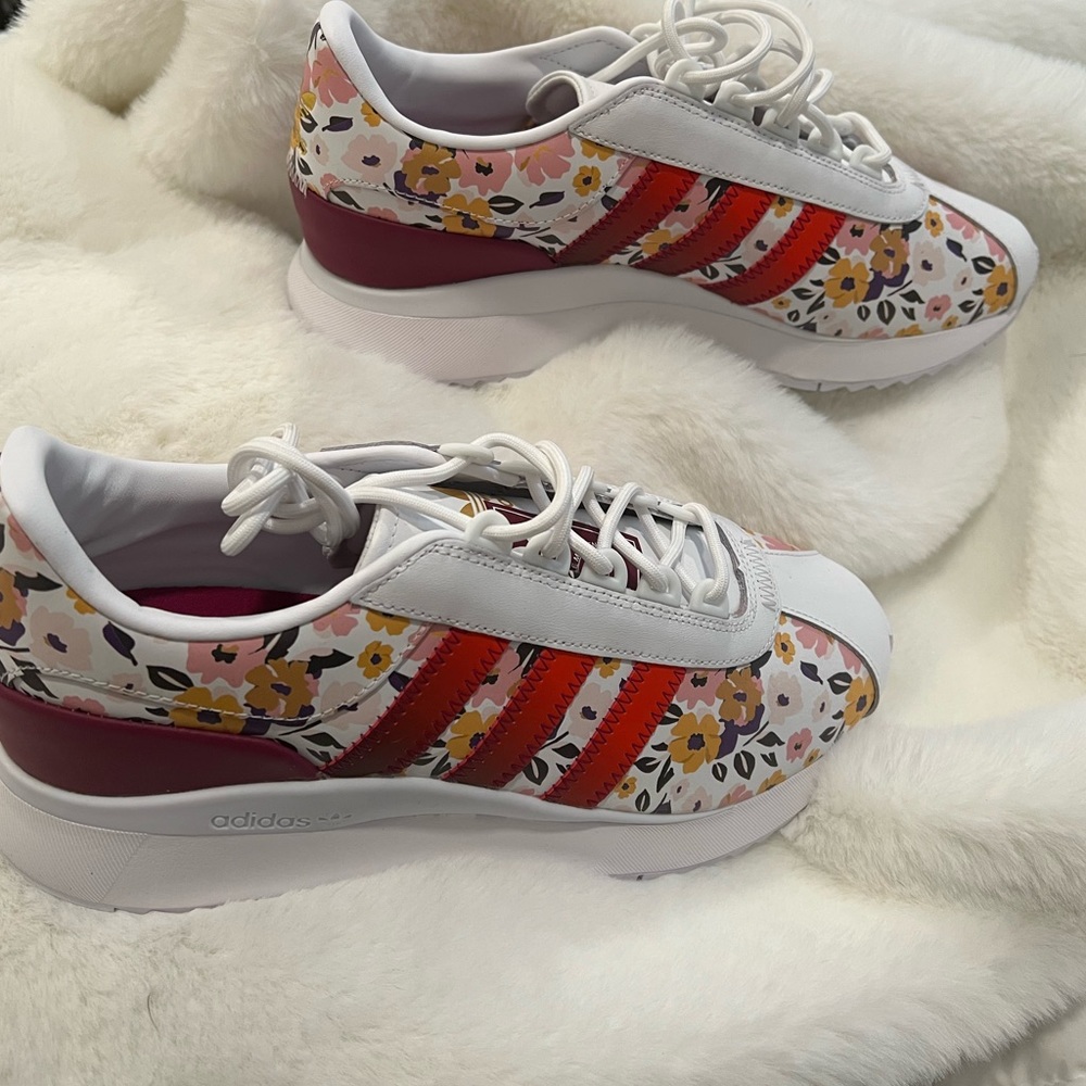 adidas Women's Floral Sneakers with Red Stripes